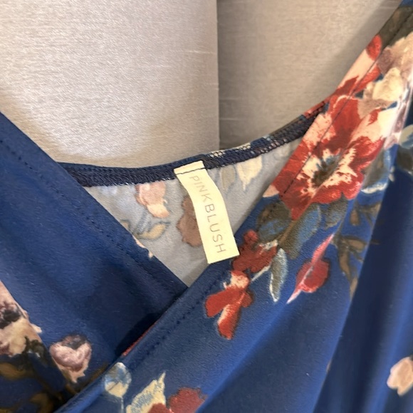 Pinkblush Maternity Dark Blue Floral Dress Off The Shoulder - Picture 3 of 4